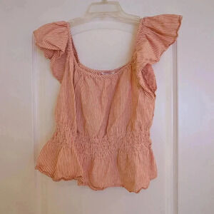 Striped Ruffle Sleeve Top Orange Joe Fresh Size Large